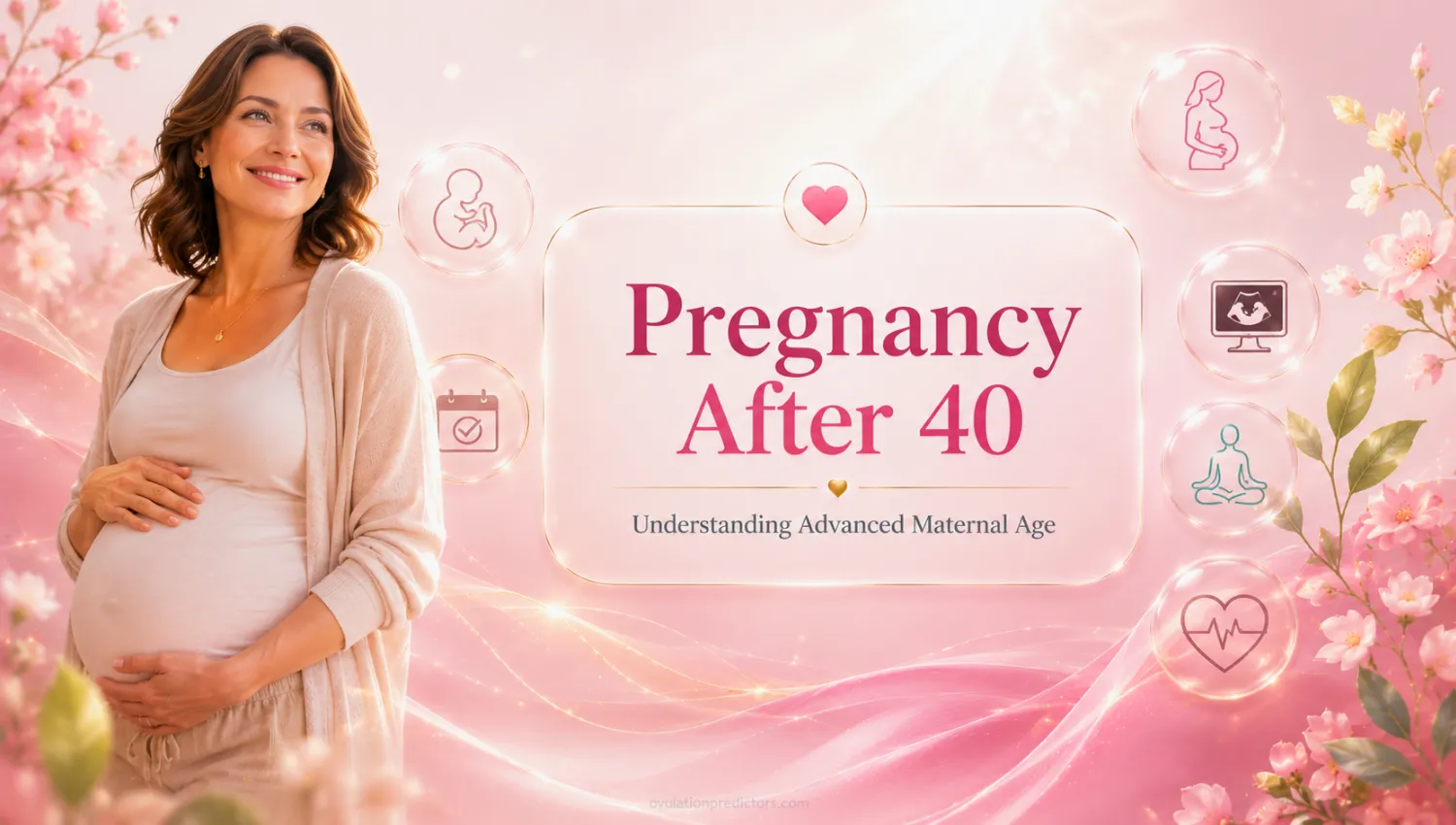 Premium editorial illustration representing healthy pregnancy after age 40.