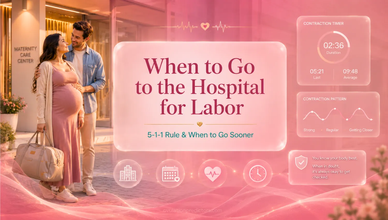 Premium maternity illustration showing when to go to the hospital during labor